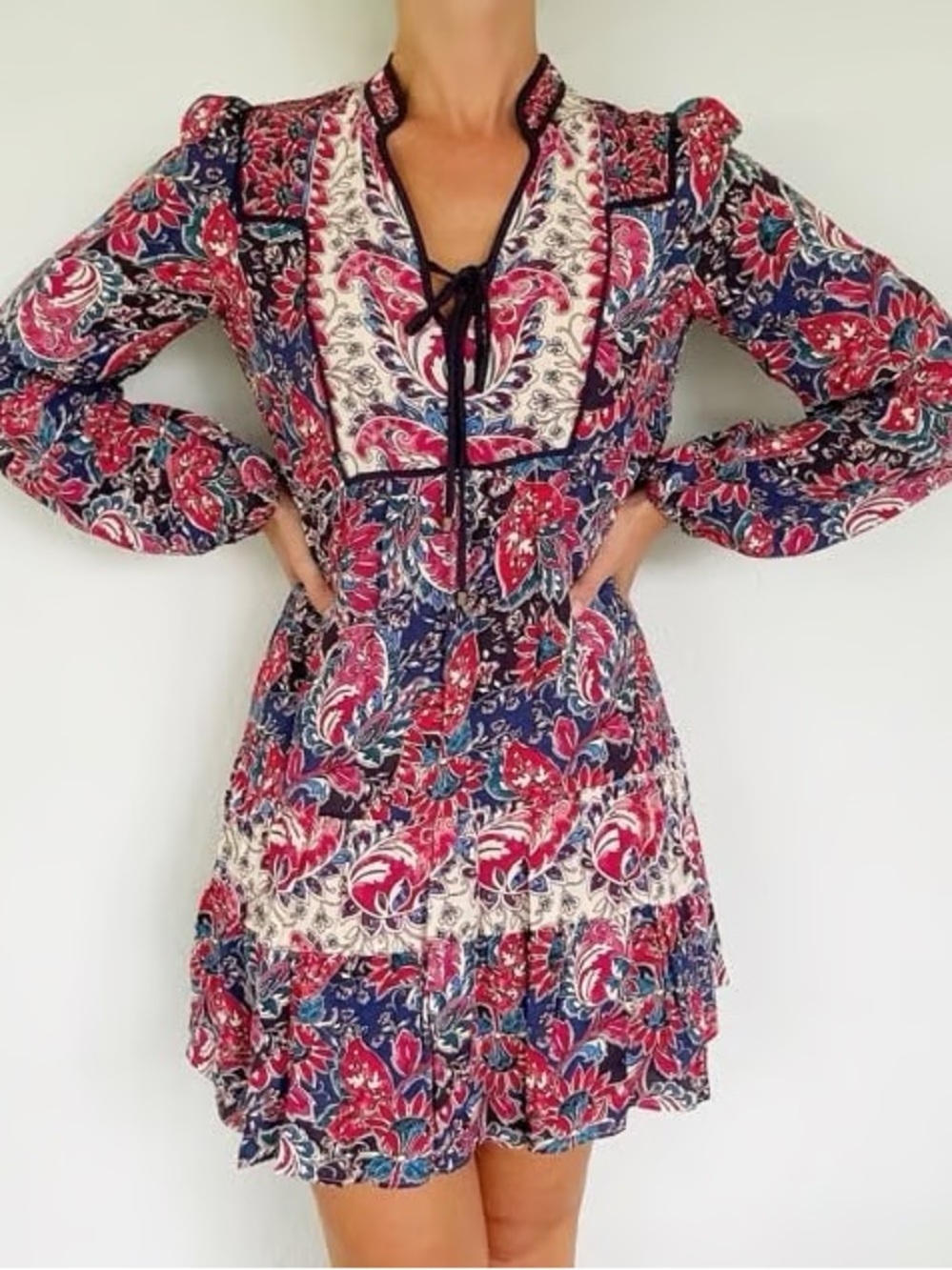 Anthropologie Spliced Tie-Neck Tunic Mini Dress